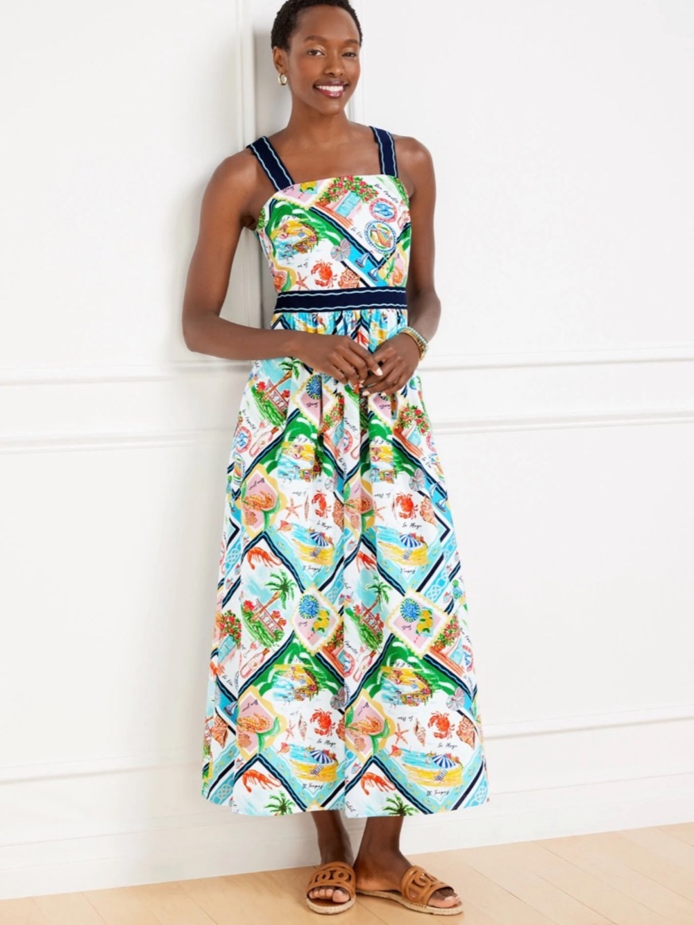 Talbots MODERN POPLIN FIT & FLARE DRESS - SUMMER VISTA